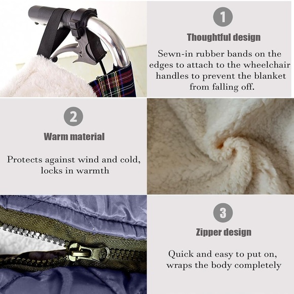 NWOT Blue Lower Wheelchair Warm Lightweight Soft Pile & Taffeta Blanket w/Zipper - Picture 4 of 8